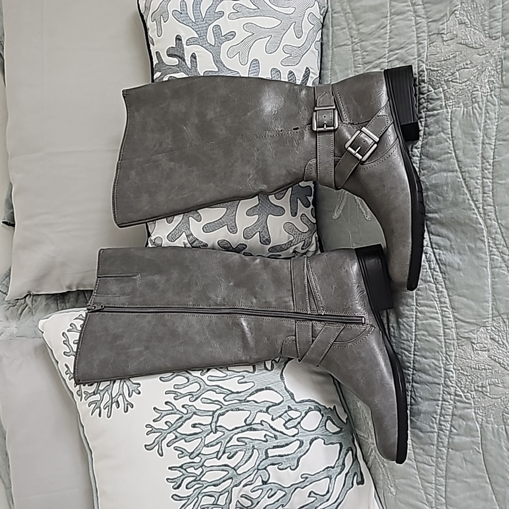 LIFE STRIDE Gray Cushioned Ankle Strap Xion Zip-Up Boots 8.5M